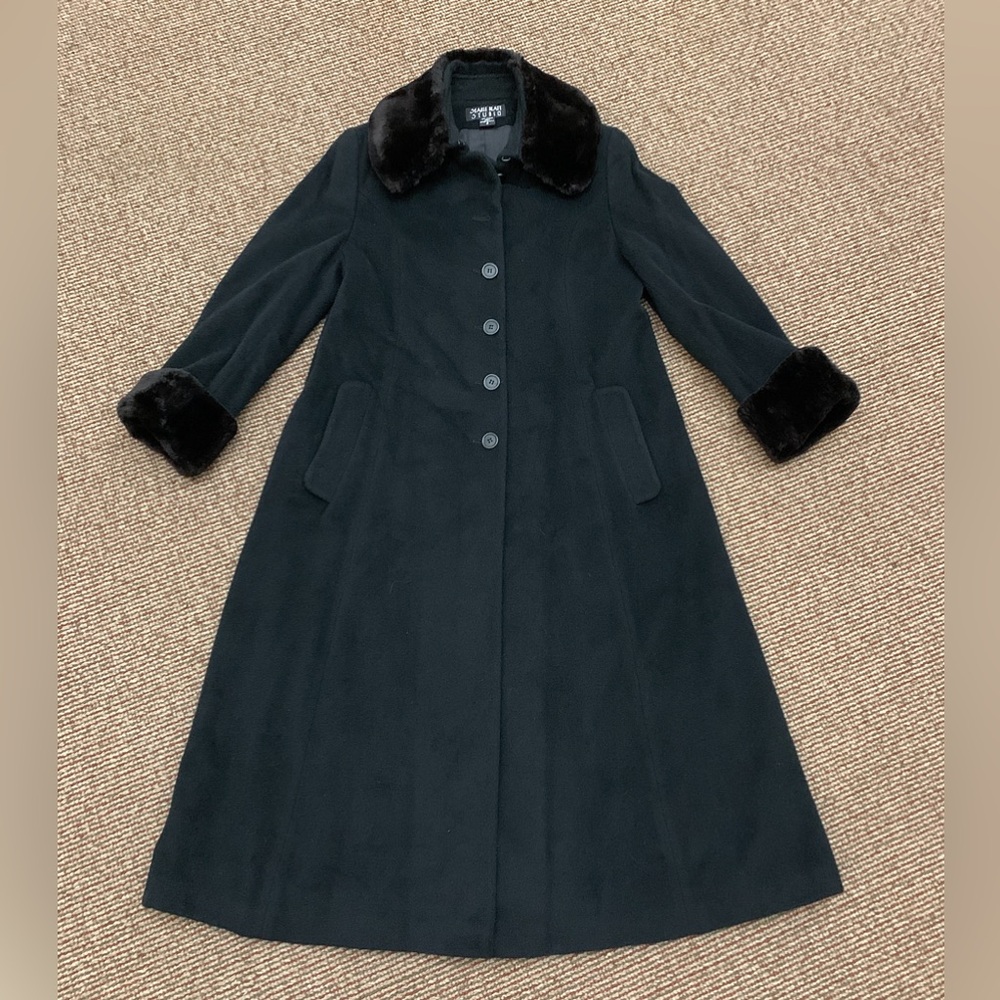 Women’s 8 SEARLE BLATT STUDIO Real Fur Trim Cashmere Full Length Coat Jacket